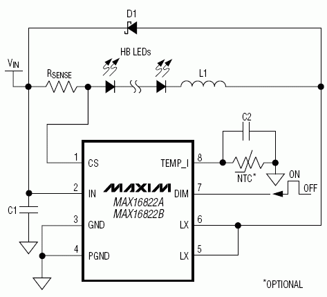 MAX16822A，MAX16822B：典型應用電路