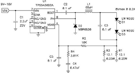 圖5 降壓LED驅(qū)動(dòng)器逐步降低輸入電壓