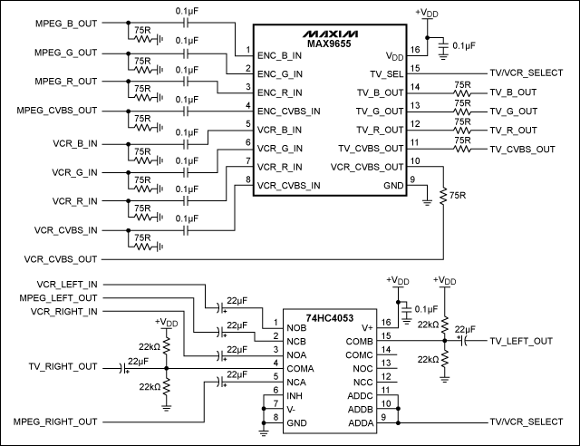 圖3. 圖1所示基本雙SCART開關的電路原理圖