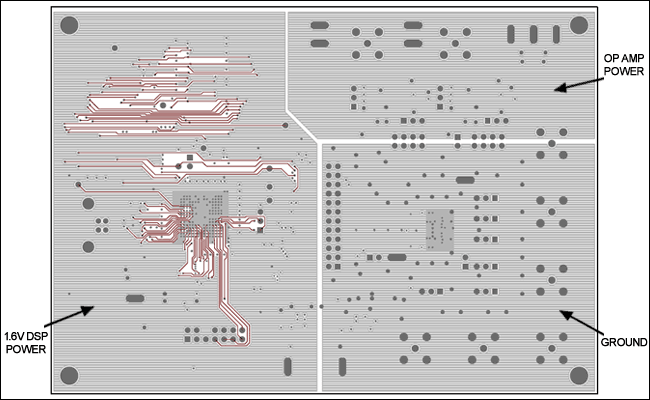 Figure 9. Example of power-plane partition on the Layer 2 implemented in the 8-channel, MAX11046-based DAS.