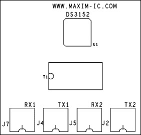 Figure 2-1. DS3152 dual-port, T3/E3 LIU layout— silkscreen top layer.