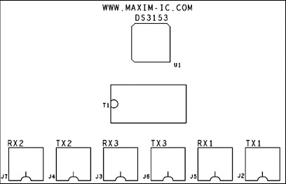 Figure 3-1. DS3153 triple-port, T3/E3 LIU layout—silkscreen top layer.