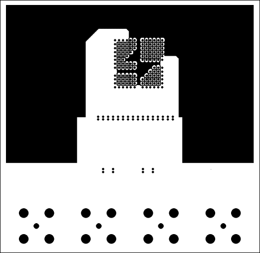 Figure 2-6. DS3152 dual-port, T3/E3 LIU VCC plane {layer three} layout—no VCC plane under the transformer or TXP, TXN, RXP, RXN.