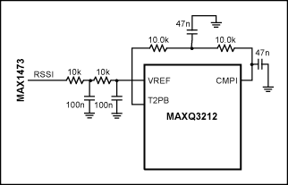 圖9. 使用MAXQ3212上的比較器測(cè)量模擬信號(hào)強(qiáng)度。