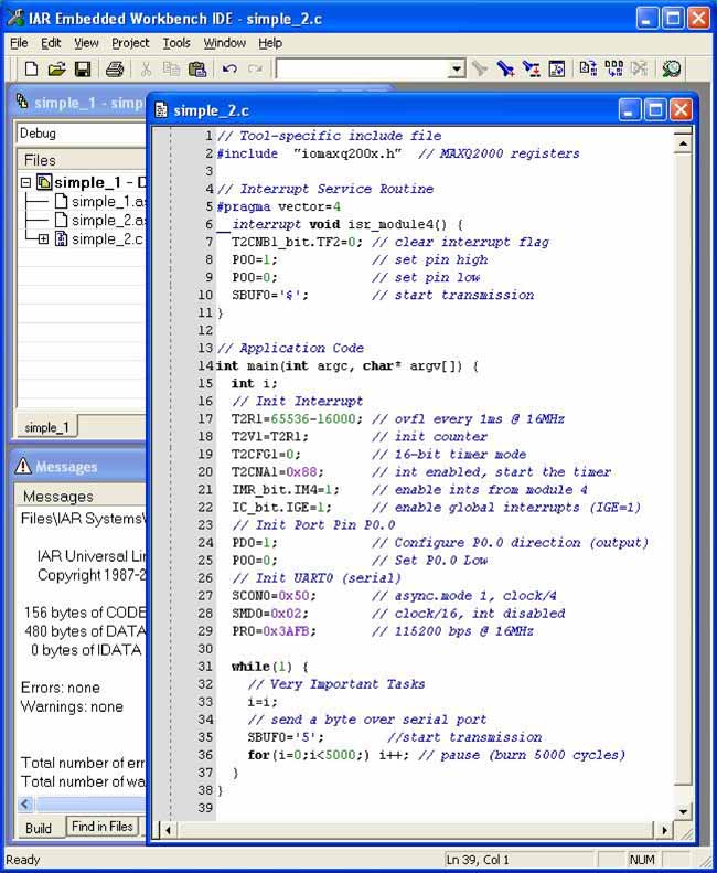 Figure 6. Example application with interrupt in C.