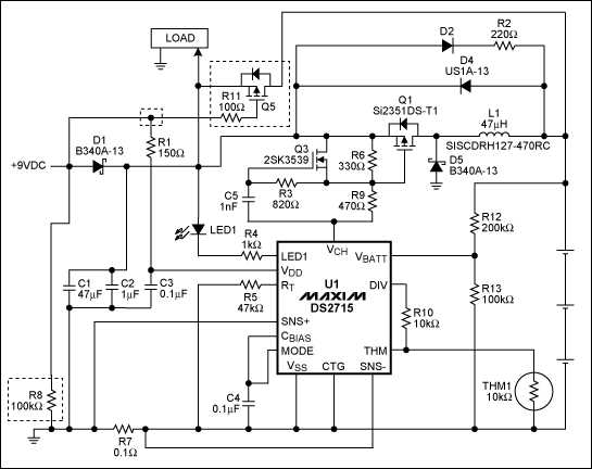 圖3. 改進后的開關模式應用電路，適用于DS2715連接非連續負載的應用