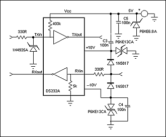 Figure 2. Improved ESD protection (only half of the DS232A shown).