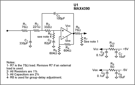 Figure 1. This 3-pole Butterworth video-reconstruction filter has adjustable group delay.