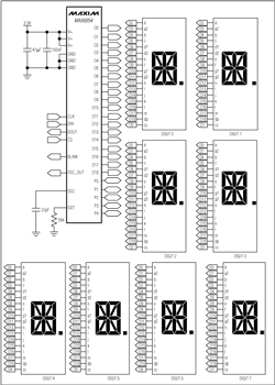 圖1. MAX6954 16段顯示應用電路 