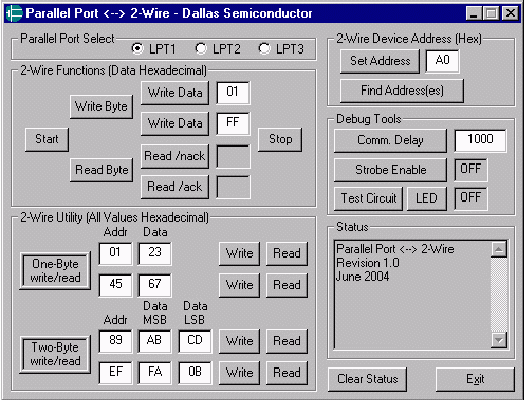 Figure 1. Example Windows parallel port to 2-Wire software.