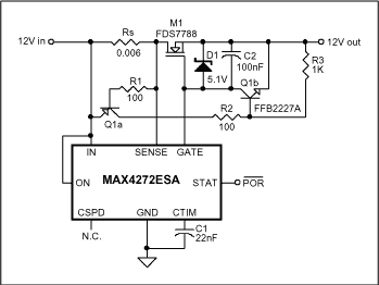 圖3. 具有快速短路峰值電流限制功能的熱插拔控制器