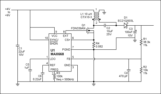 Figure 1. SEPIC power supply for USB compatible device.