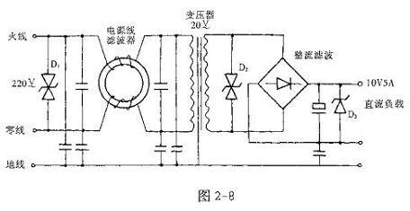 微機(jī)電源采用TVS作線路保護(hù)的原理圖