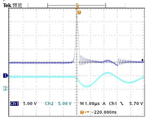 圖B1: 前端沒有TVS時過溫保護(hù)瞬間。