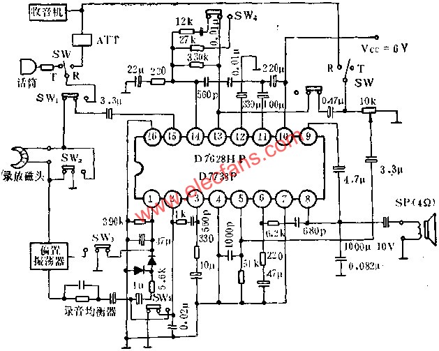 D7628HP/D7738P單片錄音、放音機電路的應用  www.1cnz.cn