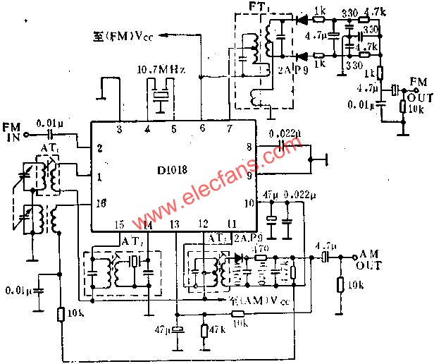 D1018調頻/調幅中頻放大電路的應用  www.1cnz.cn