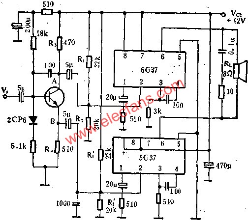 5G37音頻功率放大電路的應用  www.1cnz.cn