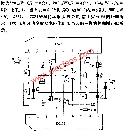 D7331音頻功率放大電路作BTL放大的應用  www.1cnz.cn