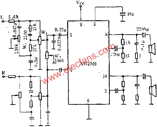 XG2009作雙聲道音頻功率放大電路的應用  www.1cnz.cn