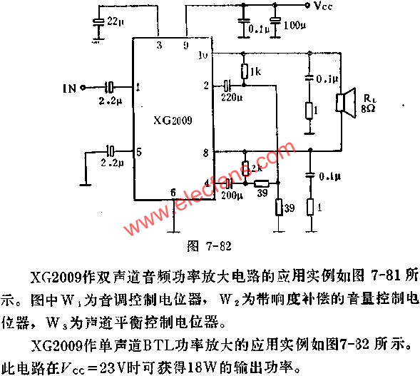 XG2009作單聲道BTL功率放大的應用  www.1cnz.cn