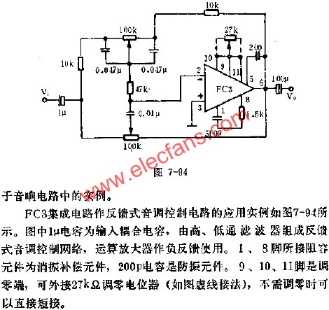 FC3組成反饋式音調控制電路的應用  www.1cnz.cn