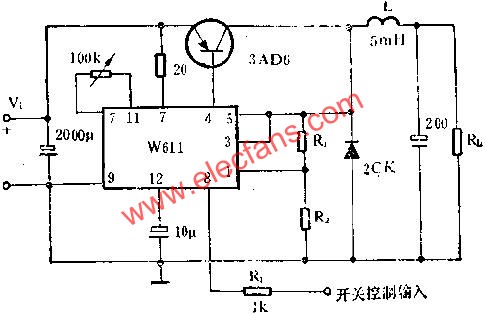 W611組成它激式開關穩壓電路圖  www.1cnz.cn