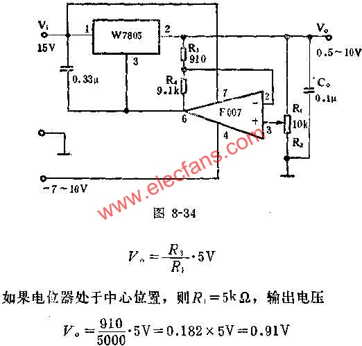 0.5~10V可調(diào)電壓應(yīng)用線路圖  www.1cnz.cn