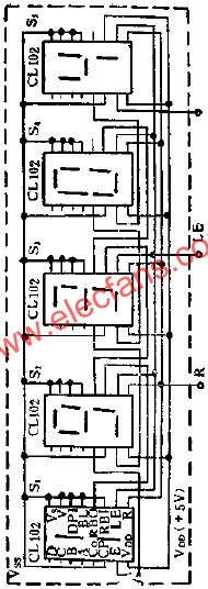 CL102進制計數顯示器組成的五位數碼顯示器線圖  www.1cnz.cn