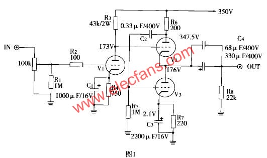 6N1自制OTL耳機放大器原理電路圖  www.1cnz.cn