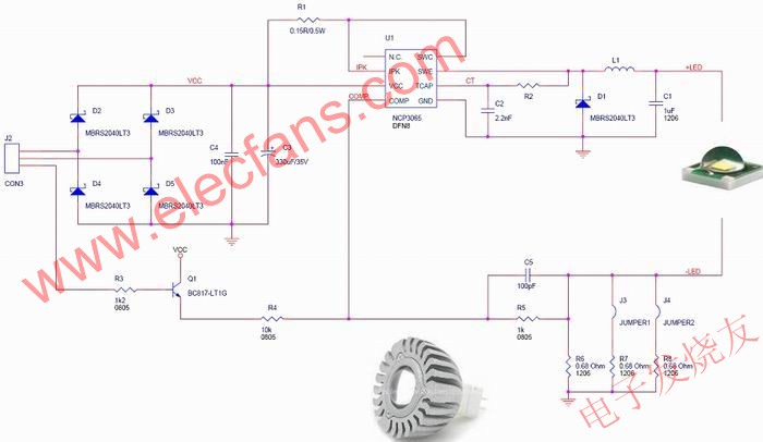 安森美半導體NCP3065在LED恒流降壓控制應用中的示意圖 www.1cnz.cn