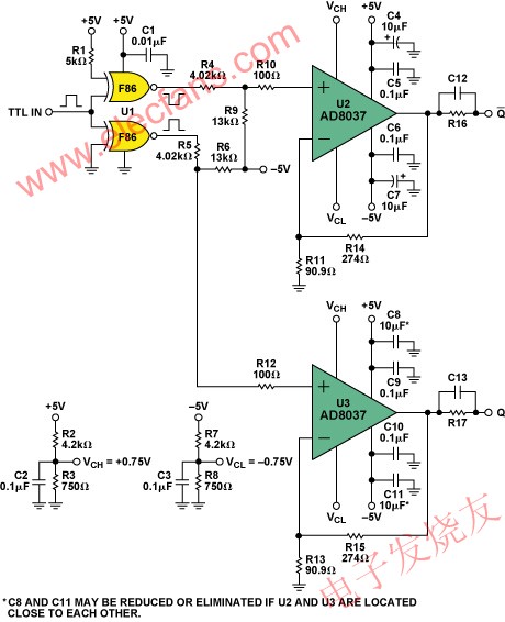 AD8037 PIN二極管驅(qū)動(dòng)器電路 www.1cnz.cn