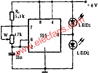 555電路組成閃光燈電路圖  www.1cnz.cn