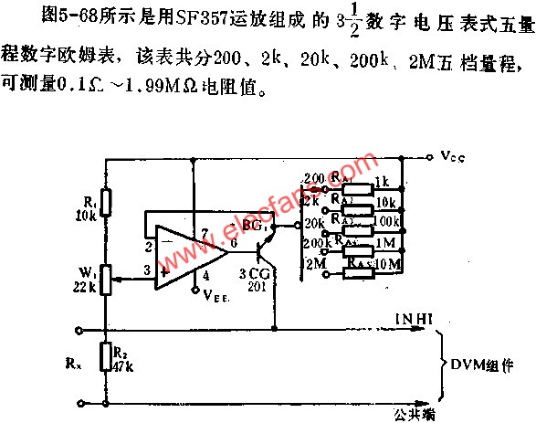 DVM五量程歐姆表電路圖  www.1cnz.cn