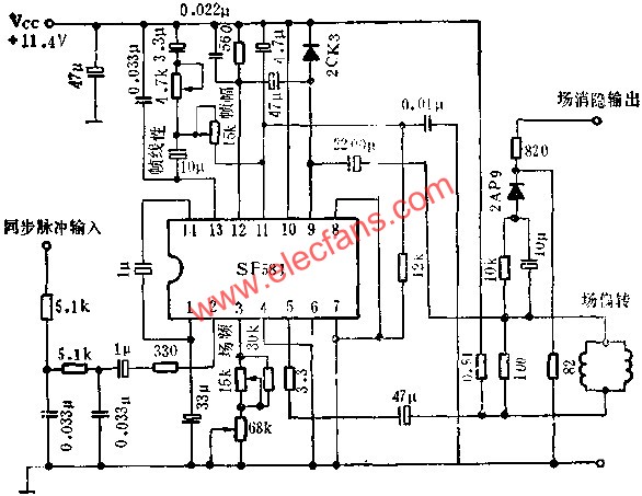 SF581場掃描電路的應用電路圖  www.1cnz.cn