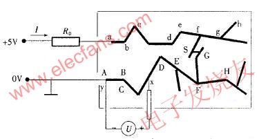  印刷電路板上正負(fù)電源供電線條短路點(diǎn)示意圖 www.1cnz.cn