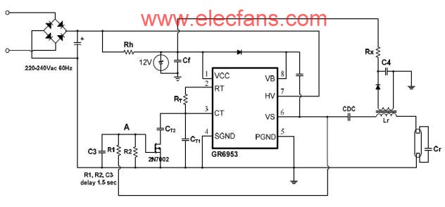 用GR6953制作的預熱及無燈電子鎮流器電路圖 www.1cnz.cn