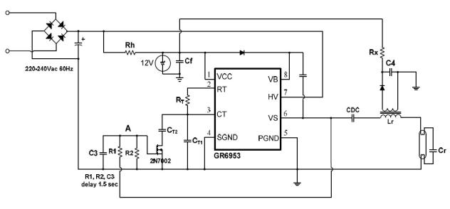 用綠達(dá)GR6953驅(qū)動(dòng)23W CFL Lamp節(jié)能燈電路圖 www.1cnz.cn