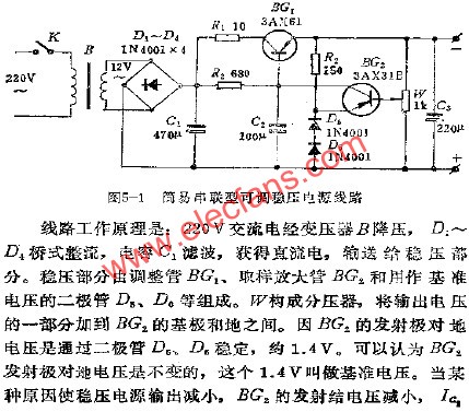 簡易串聯型可調穩壓電源電路  www.1cnz.cn