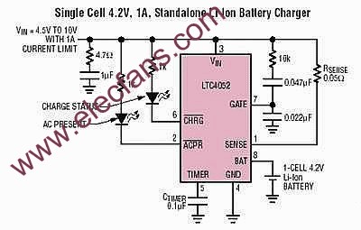 帶過流保護功能的LTC4052脈沖充電器 www.1cnz.cn