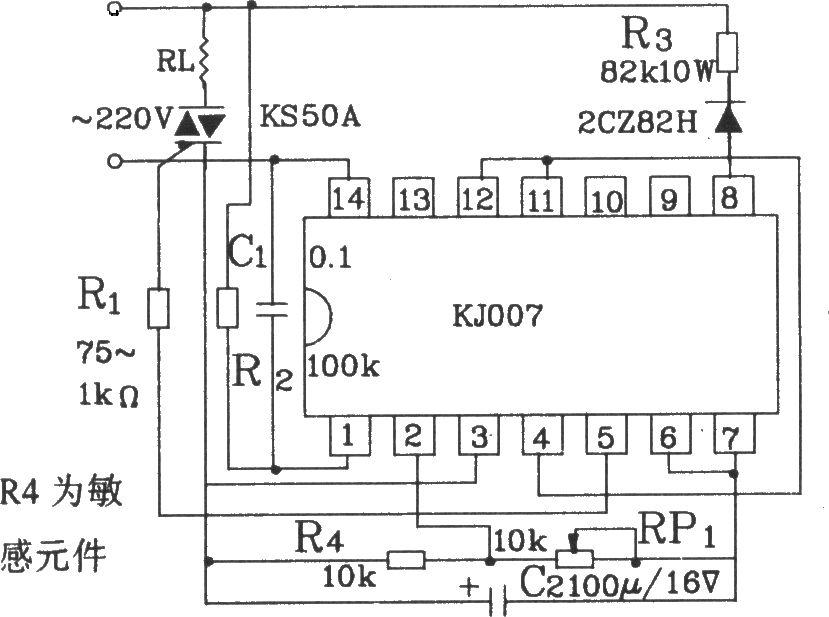 可控硅過零觸發(fā)器KJ007零電流觸發(fā)電路圖  www.1cnz.cn