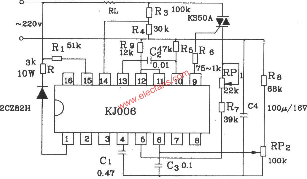 可控硅移相觸發(fā)器KJ006應(yīng)用電路  www.1cnz.cn