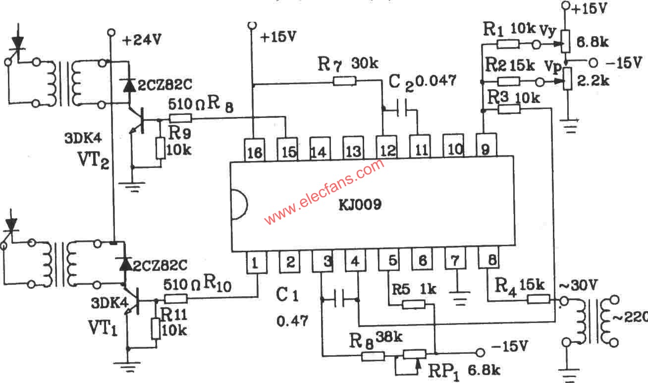 可控硅過零觸發(fā)器KJ009組成的應用電路圖  www.1cnz.cn