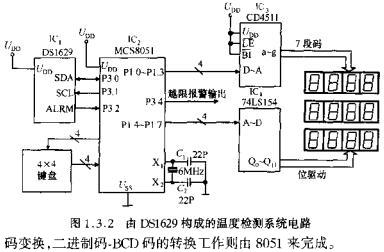 由DS1629構成的溫度檢測系統(tǒng)電路