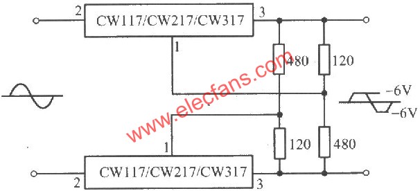 CW117/CW217/CW317構成的交流峰值削波電路圖  www.1cnz.cn