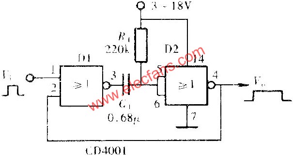 由門電路組成的單穩(wěn)態(tài)觸發(fā)器  www.1cnz.cn