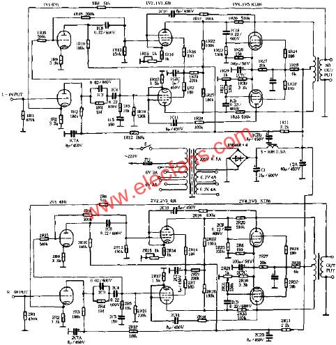 60W*2線性標準式電子管擴音機電路原理圖  www.1cnz.cn