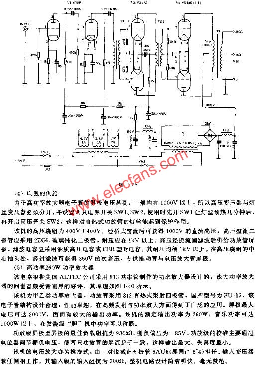 高功率電子管功率放大器電路原理圖  www.1cnz.cn