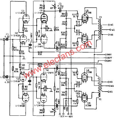 一款HI-FI電子管功率放大器電路原理圖  www.1cnz.cn