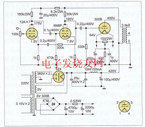 300B單端A類合并式功放電路圖 www.1cnz.cn