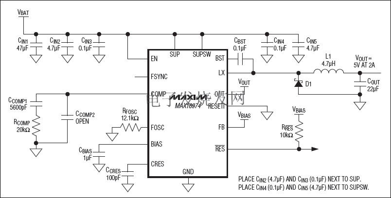 MAX16974 具有集成高邊開關降壓轉換器 www.1cnz.cn